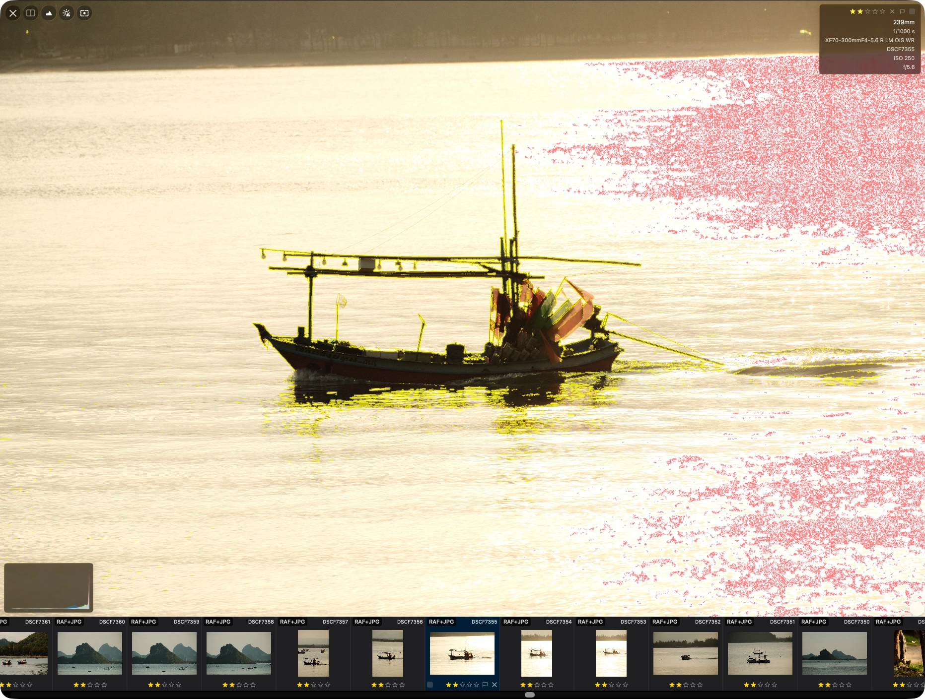 Focus peaking and exposure warnings in PhotoCuller