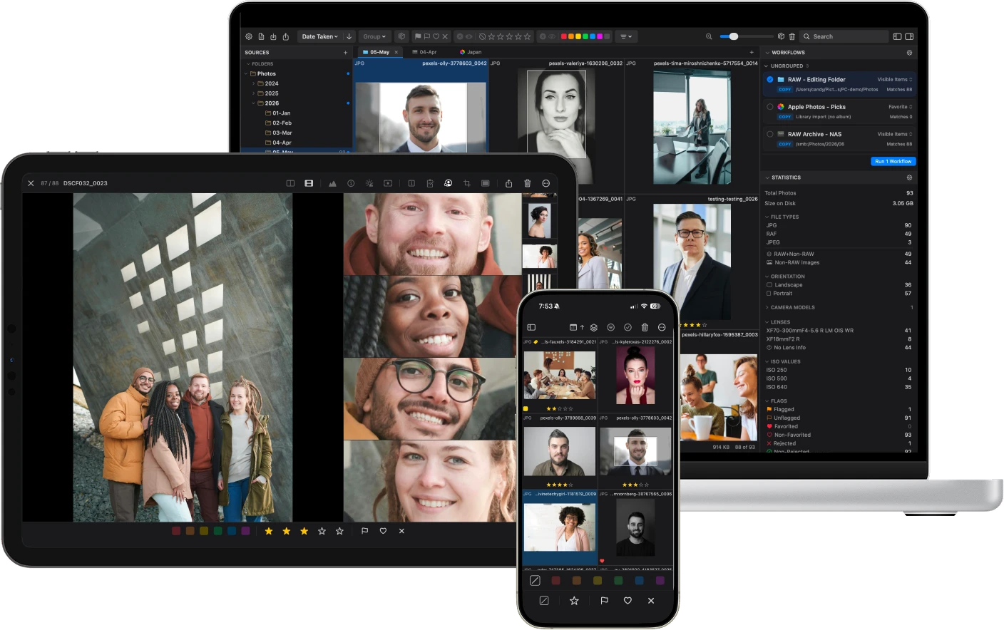 Интерфейс PhotoCuller на Mac, iPhone и iPad